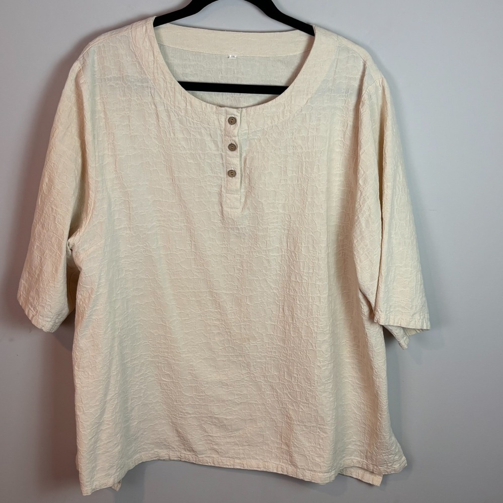 Womens Beige Textured Cotton Linen Blend Boho‎ Lagenlook Summer Tunic top sz XXL